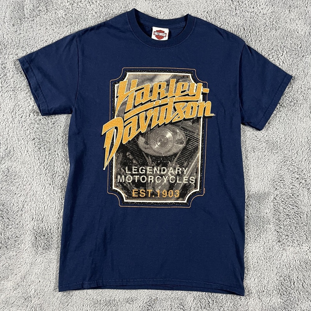 Harley-Davidson Budapest Hungary Graphic T-Shirt Mens Small Blue Pullover Tee